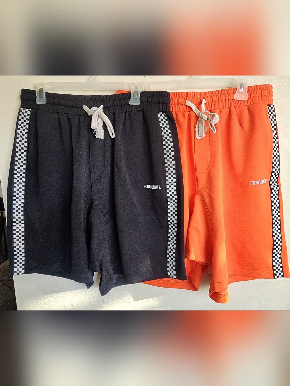 Men’s Black & Orange Checker/Racer-Trim Athletic Shorts - FORTUNATE Embroidered